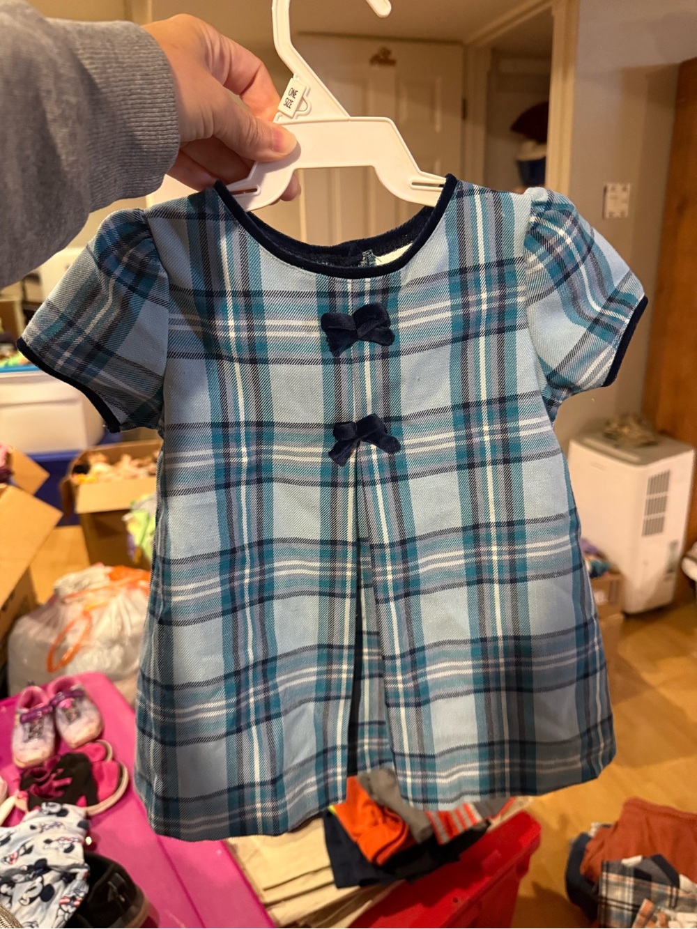 Blue Plaid Dress with Navy Trim and matching pea coat
